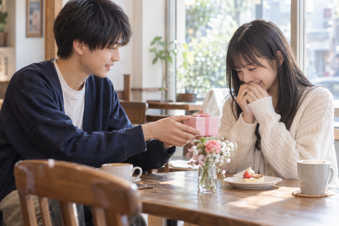 高校生の彼女へ渡す誕生日プレゼントと手書きのメッセージカード